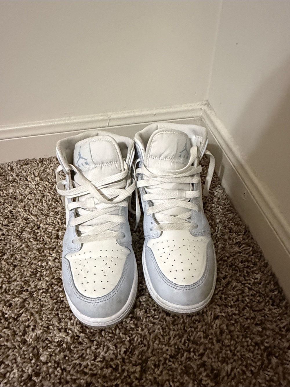 Jordan Frozen 1’s Kids White and Pale Blue High-Top Sneakers